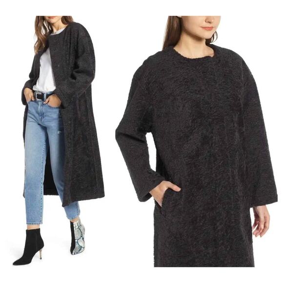 Something Navy Long Teddy Faux Shearling Black Coat Size XS